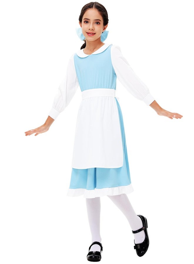 Deerose Girls Blue Princess Dresses Halloween Belle Dress Long Sleeve Village Fancy Maid Clothes 13-14 Years - Image 4